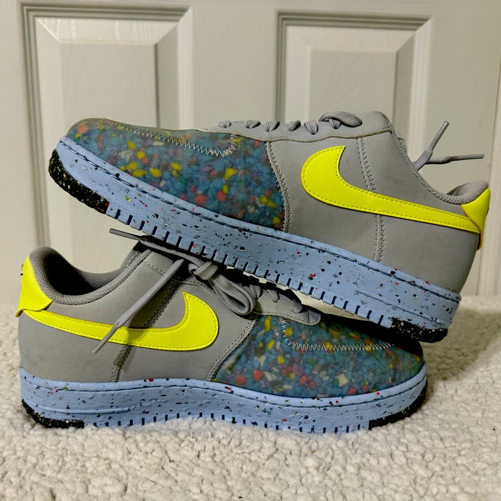 Nike Air Force 1 Low Crater Flyknit White Blue Platinum Athletic Shoes Size 9